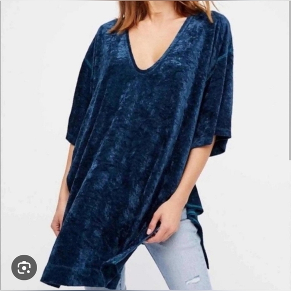Free People Blue Crushed Velvet Tunic - Picture 5 of 5